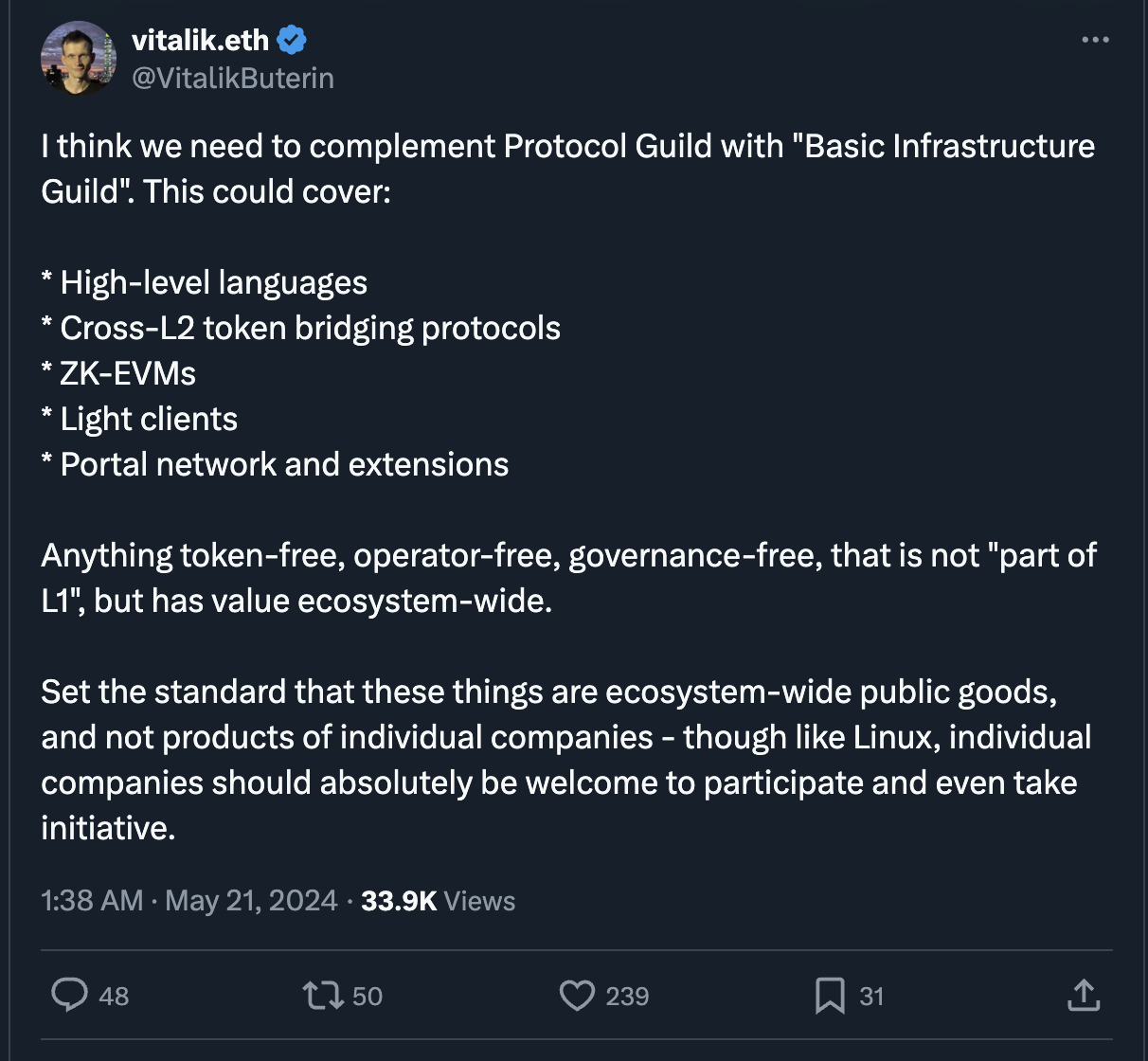 Vitalik Buterin on potential guild types in the Ethereum ecosystem